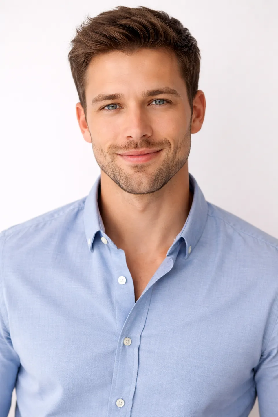 Example of an ideal reference photo for AI avatar generation: well-lit frontal portrait with clean background